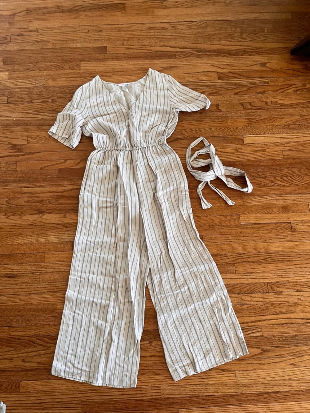 VETTA White & Black Striped Wide-Leg Jumpsuit